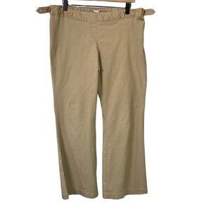 Duo Maternity Khaki Straight Leg Pant Adjustable Side Tab Elastic Waist Neutral